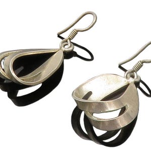 MESSICO Orecchini pendenti vintage in argento sterling 925 con design a intaglio liscio EG6764