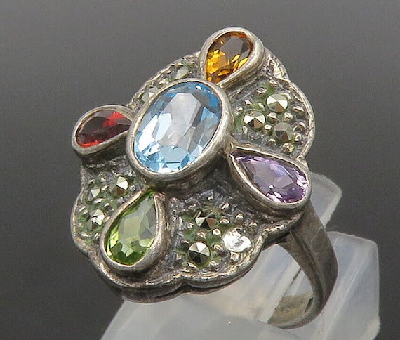 925 Silver - Vintage Amethyst Peridot & Multi-Sto… - image 1