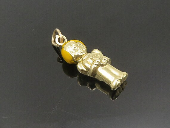 14K GOLD - Vintage Yellow Enamel Baby Angel Charm… - image 3