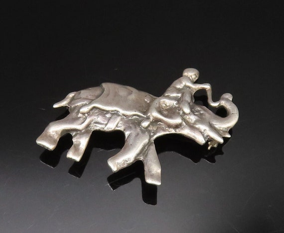 925 Sterling Silver - Vintage Man Riding Elephant… - image 1