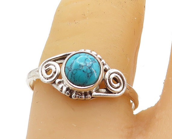 925 Sterling Silver - Turquoise Shiny Spiral Soli… - image 1