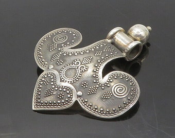 MEXICO 925 Silver - Vintage Patterned Love Heart Dark Tone Pendant - PT15617