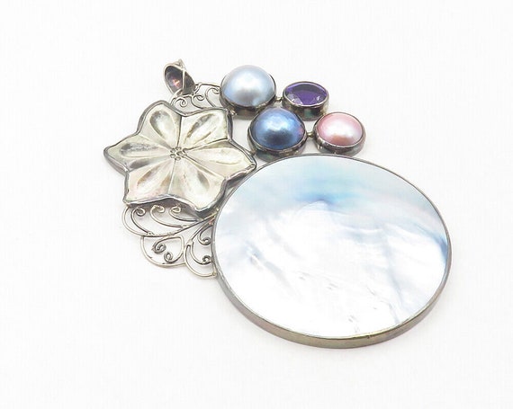 925 Sterling Silver - Vintage Mother Of Pearl & P… - image 2