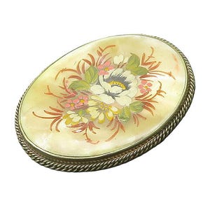 925 Sterling Silver Vintage Mother Of Pearl Floral Art Brooch Pin BP7674
