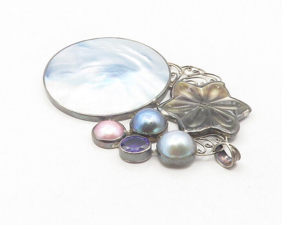 925 Sterling Silver - Vintage Mother Of Pearl & P… - image 3