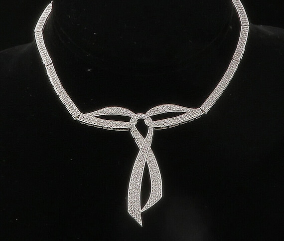 925 Sterling Silver - Shiny Cubic Zirconia Ribbon… - image 1