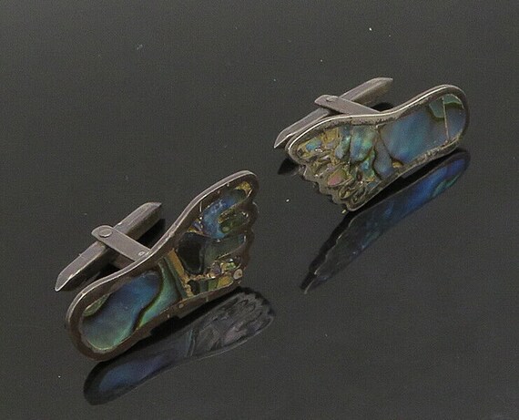 JC TAXCO 925 Sterling Silver Vintage Abalone Foot Motif Cufflinks