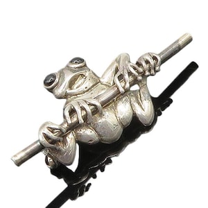 925 Sterling Silver Vintage Black Onyx Eyes Frog Motif Brooch Pin BP7899