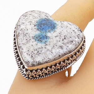 925 Sterling Silver Love Heart Dendrite Agate Cocktail Ring Sz 10 RG8177
