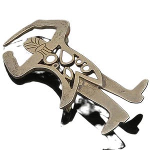 MEXICO 925 Silver Vintage Black Onyx Cut Out Tribal Man Brooch Pin BP9531