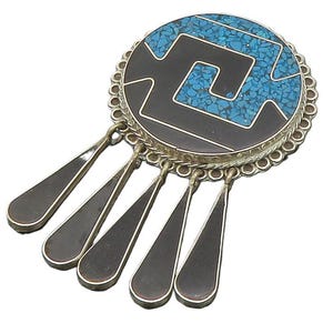 Broche vintage de turquesa y ónix negro en plata de ley 925 de México BP5342
