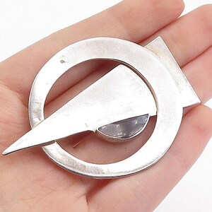 MEXICO 925 Sterling Silver Vintage Black Onyx Modernist Brooch Pin BP2620