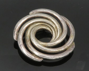 ISRAEL 925 Sterling Silver - Vintage Shiny Spiral Design Brooch Pin - BP7956