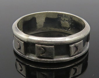 MEXICO 925 Sterling Silver - Vintage Oxidized Pattern Band Ring Sz 10 - RG11220