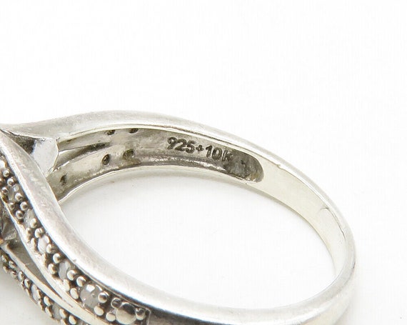 925 Sterling Silver Vintage Genuine Diamonds 2 Tone Band Ring Sz