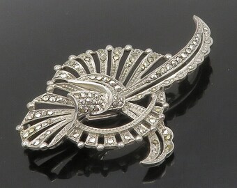 925 Sterling Silver - Vintage Sparkling Swirl Design Brooch Pin - BP5320