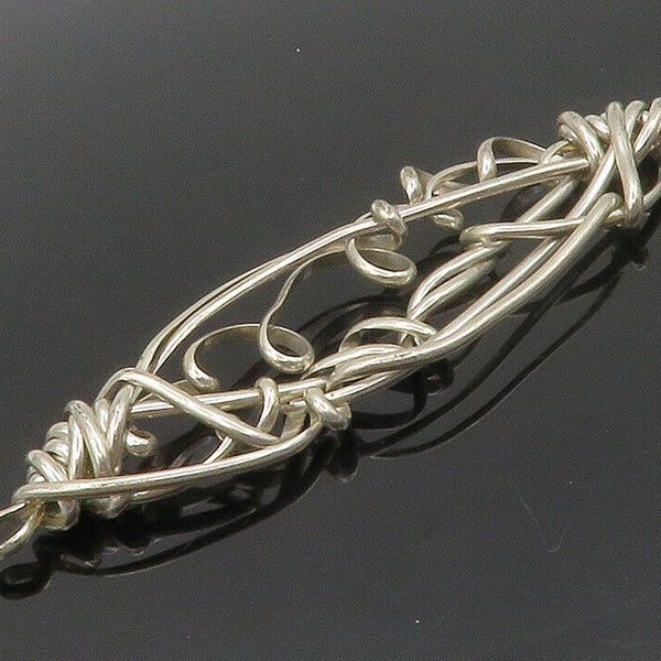 925 Sterling Silver - Vintage Modernist Wire Swirl Design Pendant - PT11353