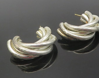 925 Sterling Silver - Vintage Shiny Macaroni Cluster Drop Earrings - EG6064