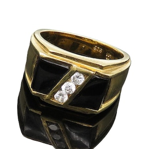 925 Silver Vintage Black Onyx & Cubic Zirconia Shiny Band Ring Sz 10 RG19801