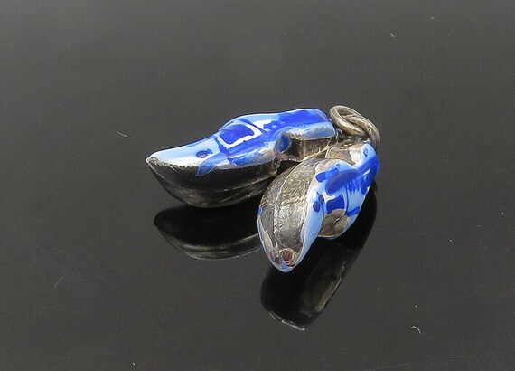 925 Sterling Silver - Vintage Enamel Pair Of Clog… - image 5