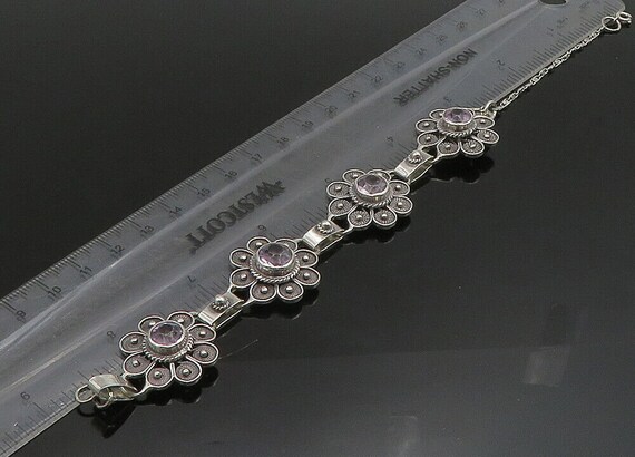 925 Sterling Silver - Vintage Amethyst Flower Mot… - image 2