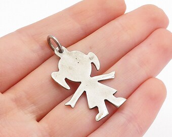 MEXICO 925 Sterling Silver - Vintage Little Girl Silhouette Pendant - PT3812