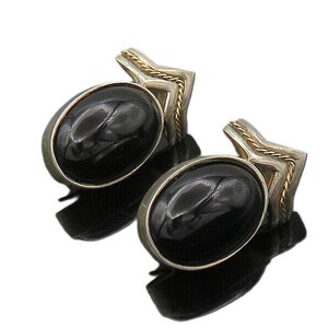 925 Sterling Silver & 14K GOLD Vintage Black Onyx Non Pierce Earrings EG10824