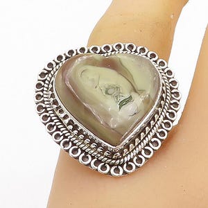 925 Sterling Silver Love Heart Shaped Jasper Cocktail Ring Sz 10 RG8425