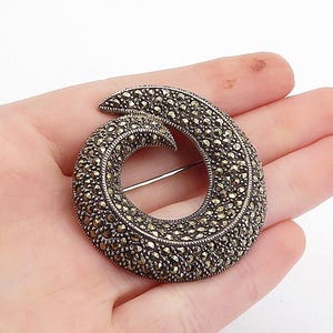 925 Sterling Silber Vintage Markasit Verziert Spiral Brosche Pin BP1296