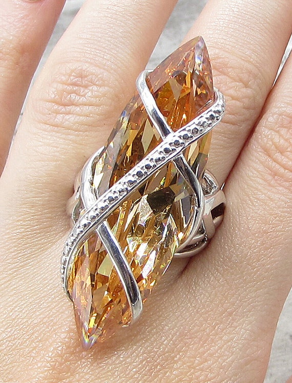 925 Silver - Marquise Cut Faceted Citrine Wrapped 