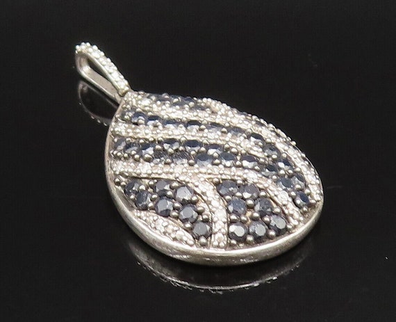 925 Silver - Vintage Genuine Diamonds & Black Spi… - image 1