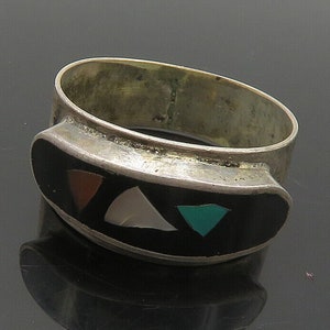 ISRAELL Argent 925 Bague vintage en nacre et mosaïque, taille 8 RG17265 image 1