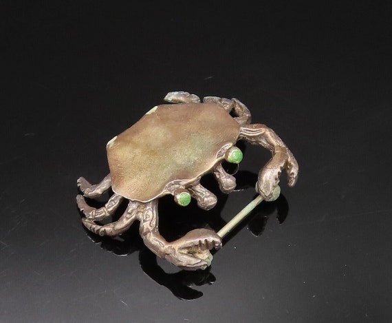 925 Sterling Silver - Vintage Crab With Enamel Ey… - image 1