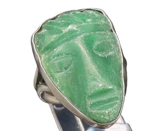 SOUTWESTERN 925 Silber Vintage geschnitzte Krieger Gesicht Jade Ring Sz 8 RG26118