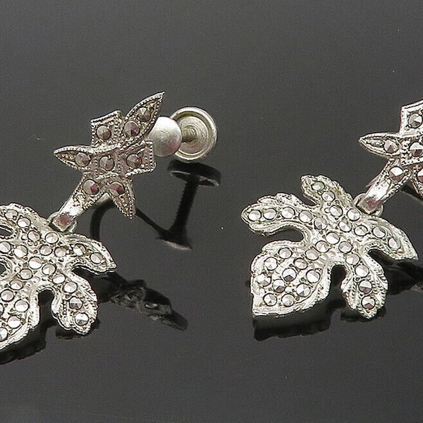 DIXELLE 925 Silver - Vintage Sparkling Floral Leaf Non Pierce Earrings - EG5900