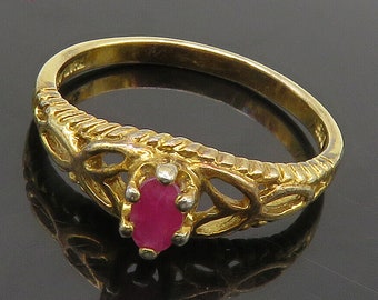 925 Sterling Silver - Prong Set Ruby Shiny Gold Plated Band Ring Sz 8 - RG16201