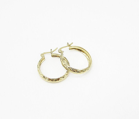 Gold Over 925 Silver - Textured Shiny Hoop Earrin… - image 3