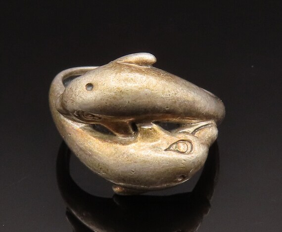 925 Sterling Silver - Vintage Double Dolphin Bypa… - image 3