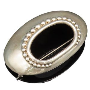 MEXICO 925 Sterling Silver Vintage Beaded Open Oval Dome Brooch Pin BP10039