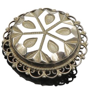 MEXICO 925 Sterling Silver Vintage Black Onyx Floral Design Brooch Pin BP5673