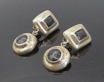 MEXICO 925 Sterling Silver - Vintage Black Onyx Non Pierce Earrings - EG4031