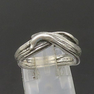 925 Sterling Silver - Vintage Shiny Modernist Sculpted Band Ring Sz 5 - RG21429