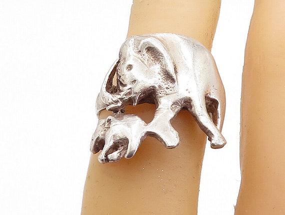 925 Sterling Silver - Vintage Mom & Baby Elephant… - image 1