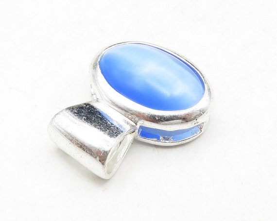 925 Sterling Silver - Cabochon Cut Blue Cat's Eye… - image 3