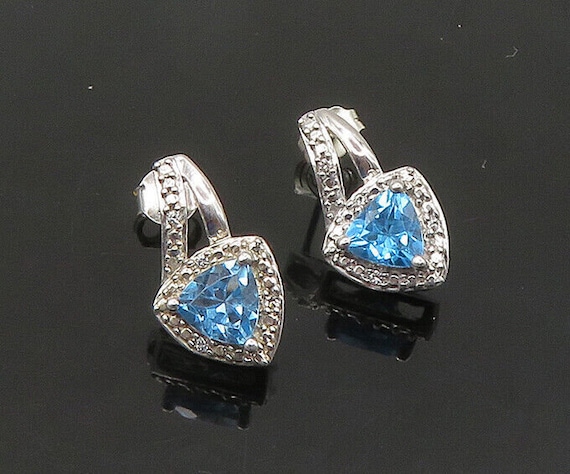 925 Silver - Vintage Genuine Diamond & Blue Topaz… - image 1