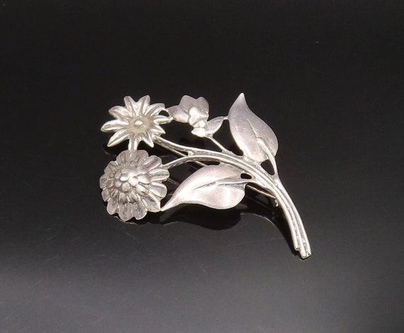 925 Silver - Vintage Antique Carved Flowers With … - image 2