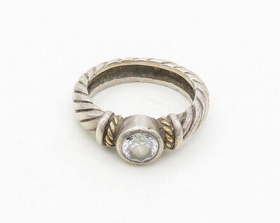 純銀盃　67g 925 Silver & 14K GOLD Vintage Cubic Zirconia Twist Band Ring