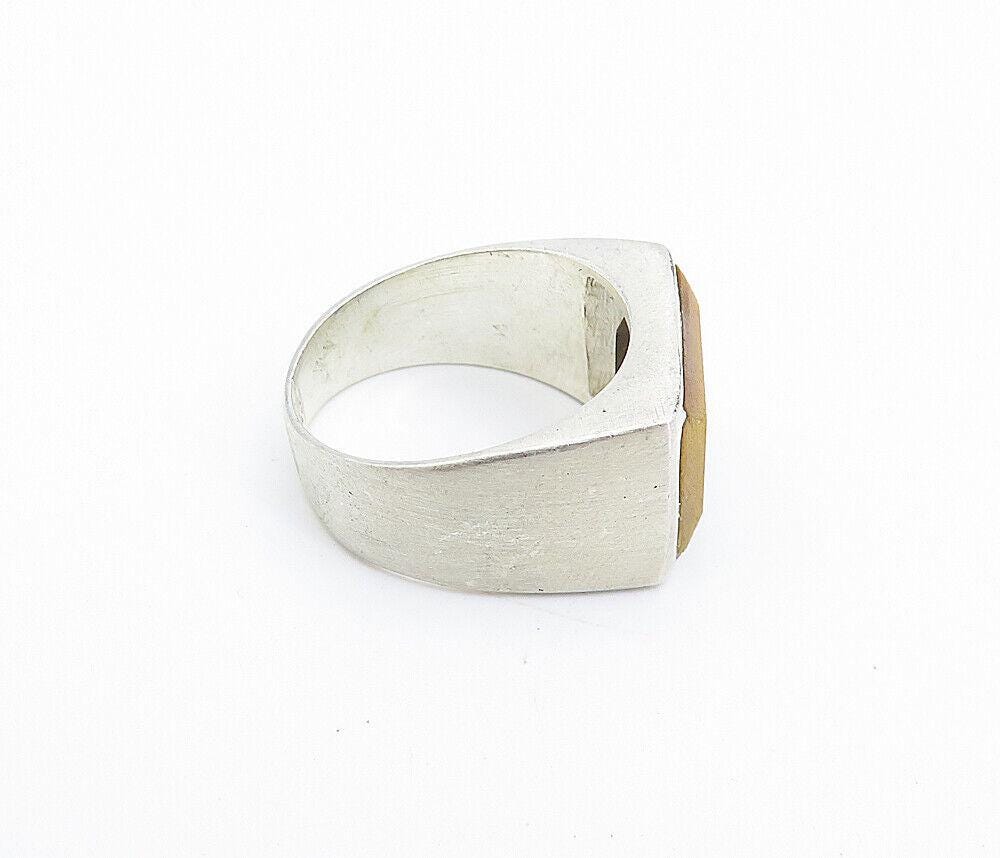 925 Sterling Silver Vintage Tiger's Eye Matte Square Band 925 Sterling Silver Vintage Tiger's Eye Matte Square Band