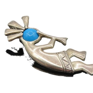 925 Sterling Silver Vintage Turquoise Shiny Kokopelli Dancer Pendant PT7433