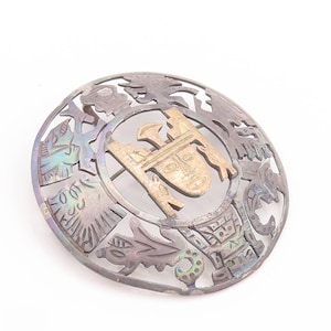 Spilla vintage in argento sterling 925 e oro 18k, Dio del Perù, Azteco, Inca, BP10686